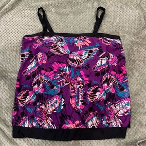 Women’s Purple Butterfly Print swim suit tankini top 26W pure energy